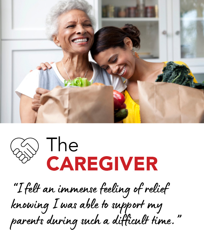 The caregiver feels an immense feeling of relief knowing they are assisting someone during a difficult time.